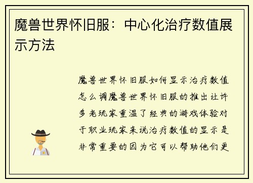 魔兽世界怀旧服：中心化治疗数值展示方法